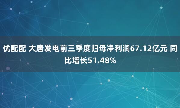 优配配 大唐发电前三季度归母净利润67.12亿元 同比增长51.48%