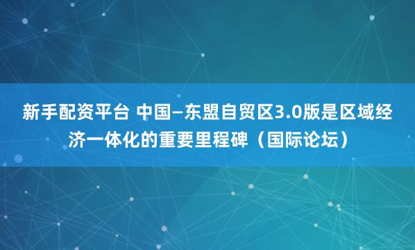 新手配资平台 中国—东盟自贸区3.0版是区域经济一体化的重要里程碑（国际论坛）